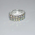 Three-row stretch ring in silver finish featuring iridescent AB crystals for women - 3 Row Silver AB Rhinestone Ring