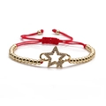 Adjustable red cord bracelet with gold star charm and sparkling cubic zirconia stones - CB0312DL + Copper Beads Red Rope / Gold/Red