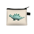 Close-up of small canvas coin purse with green 3D dinosaur print and black zipper detail - Dinosaur 7 (Green Triceratops)