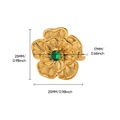 Vintage gold flower ring with emerald green stone and zircon accents in 25mm size - Gold Flower (JZ7184)