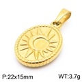 18K gold plated stainless steel oval pendant with sun and moon relief, 22x15mm size - Gold Oval Sun & Moon (KP100719-Z)