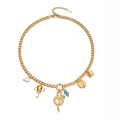 Collana in acciaio inossidabile oro 18K con ciondoli a serpente, elefante e turchese - Oro A (Motivo Elefante Serpente)