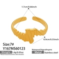 Detail view of gold stainless steel open ring with wave texture and size 7 dimensions - Size 7 / Wing Texture Style (Y167)-Gold