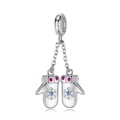 925 silver snowflake mittens charm pendant with pink and blue zircons for jewelry DIY - Christmas Mittens