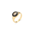 Bague rétro en acier inoxydable plaqué or 18 carats avec émail noir et cristal en cœur - US 6