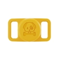 Detail of yellow silicone AirTag case with cartoon dog and bone motif for pet collars - Yellow