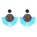 Bohemian fan-shaped tassel earrings in sky blue with multicolored rhinestones - Light Blue
