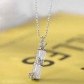 Collana in argento S925 placcata oro con ciondolo a bambù in occhio di gatto e zirconi - Argento 925 / Oro Bianco