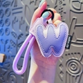 Chic purple leather letter W keychain with matching woven strap and black metal ring - Letter W
