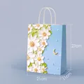 Vertical paper gift bag with 3D impasto flower art and starry sky painting design - Cornflower Starry Sky / 21*11*27cm