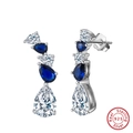S925 sterling silver drop earrings with blue and white pear-cut cubic zirconia crystals - Multi-tier Drop-Blue/White