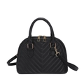 Classic black chevron quilted handbag with golden zipper and adjustable shoulder strap - Black