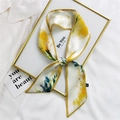 Floral watercolor twilly silk scarf with yellow and green patterns on a gold frame - 7*100cm / Yellow River Plants