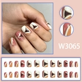 Retro geometric press-on nails set in pink, orange and brown with 24 pieces in W3065 - Geometric Contrast Style (W3065)