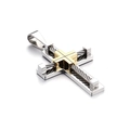 Pendentif croix bicolore argent et or en acier inoxydable avec détails de fils d'acier - Avec Chaîne Torsadée / Or Bicolore (KP55888-K)