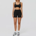 Dames yoga set met U-hals sportbeha en strakke korte broek met hoge taille fitness - XL / Beha + Short / Premium Zwart