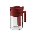 Botella dispensadora de aceite de cocina con asa roja y cuerpo de cristal transparente - Tarro de condimentos / Burdeos