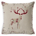 Detail of square Christmas pillowcase with red snowflake reindeer pattern on linen fabric - Zl001-5 / 45*45cm Cover Only
