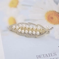 Elegant silver leaf hair clip with white pearls and sparkling crystal rhinestones - Pearl Leaf