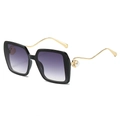 Lunettes de soleil carrées oversize avec verres dégradés et branches dorées à perles - Monture Noire Double Verre Gris