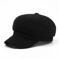 Classic black corduroy newsboy cap with an eight-panel structure and vintage texture - M(56-58cm) / Black
