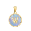 Pendentif en acier titane 18k doré avec lettre W sur incrustation de nacre bleue - W-Coquille Bleue