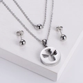 Polished silver stainless steel jewelry set featuring Cupid pendant and bead earrings - Silver (Necklace + Earrings)