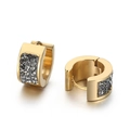 Golden round hinged hoop earrings with embedded dark grey pavé crystals for women - Gold Tone Gray Zirconia (KE108266-TGD)