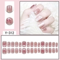 Christmas reindeer press-on nails set Y-312 with pink cat eye glitter and festive art - Pink Glitter Christmas Reindeer Snowflake (Y-312)