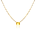 Gold plated tennis necklace featuring a rectangular yellow gemstone pendant on white background - 18K Gold / Yellow Square Gold