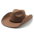 Classic brown felt cowboy hat with wide brim and black braided band in western style - M (56-59cm) / Khaki