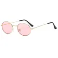 Occhiali da sole ovali vintage in metallo dorato con lenti rosa chiaro - Montatura Dorata Lenti Rosa