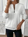 Suéter blanco de punto de ochos para mujer con media cremallera y detalle de anillo metálico - S / Tops / Blanco con cremallera negra
