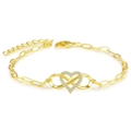 Detailed close-up of a gold heart and infinity pendant bracelet with pavé zircon stones - Gold Heart Infinity Bracelet (0189-Gold)