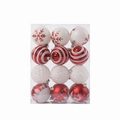 Christmas ball ornament set with red and white festive patterns in transparent box - 24-Piece Set (6cm) / Red and White