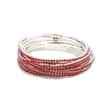 Sparkling 2.0mm multi-wrap silver bracelet featuring vibrant red crystal rhinestones - Silver Multi-layer Red Rhinestone