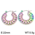 Rainbow hollow leaf earrings in iridescent stainless steel finish with 22mm diameter - Multicolor (KE104079-LM)