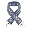 Detail of adjustable blue and green jacquard bag strap with gold metal lobster clasps - Blue Green Rhombus
