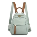 Zaino alla moda in nylon verde chiaro con spallacci in pelle marrone e capiente - Verde Pallido