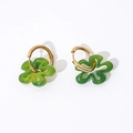 Orecchini a cerchio vintage dorati con ciondoli a fiore in resina verde smeraldo donna - Oro-Verde