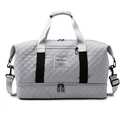 Quilted light gray duffel bag with bottom shoe compartment and adjustable shoulder strap - Light Gray