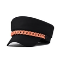 Black fiddler cap with orange decorative chain link for women's autumn winter style - Size L(58-60cm) / Orange Chain