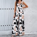 Damen Jumpsuit mit weitem Bein und geometrischem Blockprint in Schwarz, Weiß und Braun - S / Braun