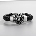 Men's black woven leather bracelet with silver spider relief and cobweb detail - Spider (KB32821-D)