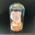 Muestra de cristal rosa natural en cúpula de cristal con base de corcho rústica - Cuarzo rosa