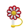 Daisy flower silicone straw cover in red and white petals with yellow center cap - 1704-43 Bright Color Patchwork Flower