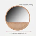 Specchio da parete rotondo in rattan nordico con cornice in legno e diametro di 57 cm - Specchio da trucco stile stuoia di rattan 57CM