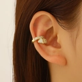 Minimalist gold ear cuff featuring a geometric cross design with pavé-set zircon crystals - 14K Gold Zircon Style (9466)