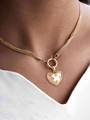 Elegant layered gold chain necklace featuring a polished heart pendant with star zircons - NZ1743-Multi-layer Heart Pendant Necklace