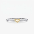 S925 Sterlingsilber Herzring mit funkelnden Zirkonen und minimalistischem Goldfinish - US Größe 5 / Herz